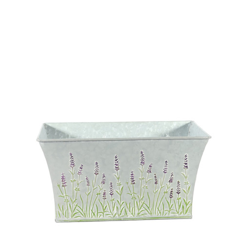 Zinc Rectangle Trough with Lavender Print (H13 x L25cm)