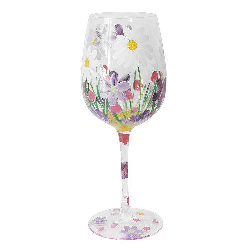 Daisies Hand Painted Wine Glass