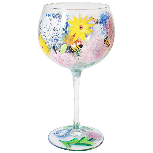 Alliums & Bees Hand Painted Gin Glass