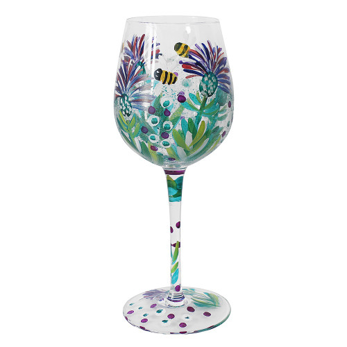 Thistles & Bees Hand Painted Wine Glass