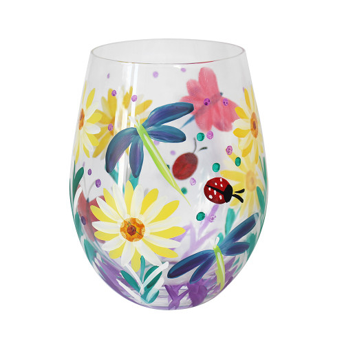 Cottage Garden Stemless Hand Painted Glass