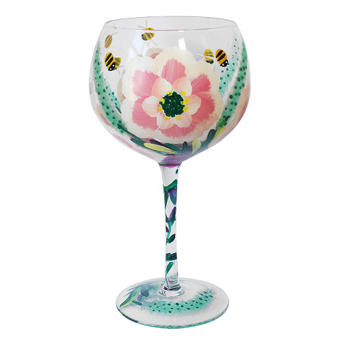 Peonies & Bees Hand Painted Gin Glass
