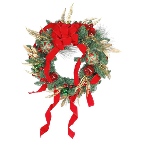 Luxury Festive Wreath with Red & Green Baubles (60cm)
