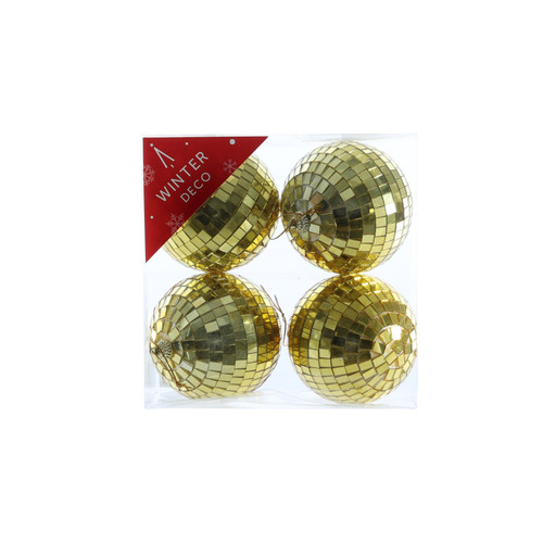 Pack of 4 Gold Disco Ball Baubles (10cm)