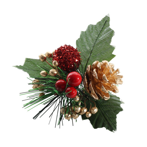 Berry Pick with Gold Pinecone (14cm) Berry Pick with Gold Pinecone (14cm)
