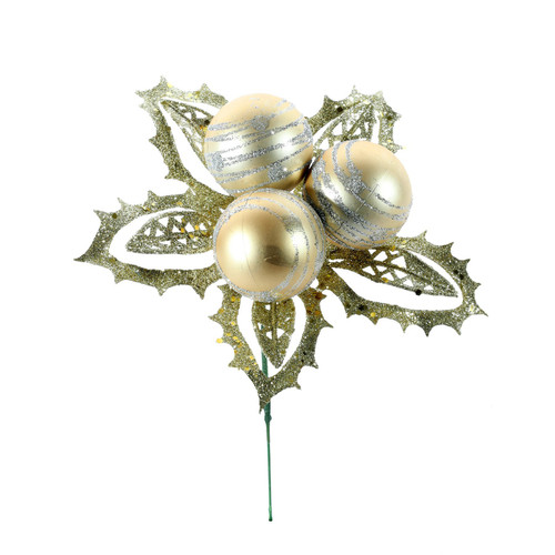 Champagne Bauble Pick with Leaves (12cm) Champagne Bauble Pick with Leaves (12cm)