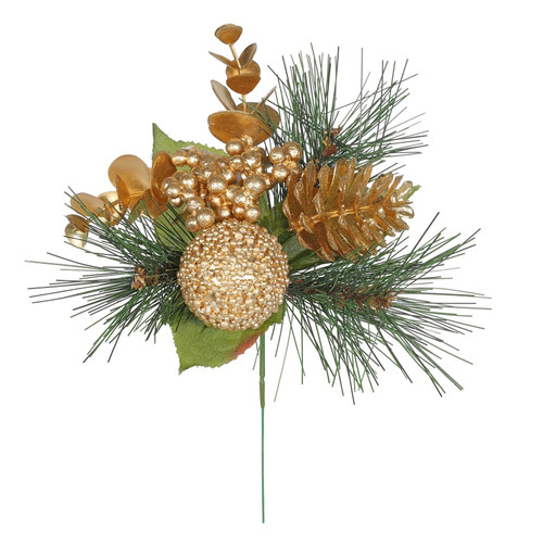 Gold Pinecone, Bauble and Berry Pick (22cm)