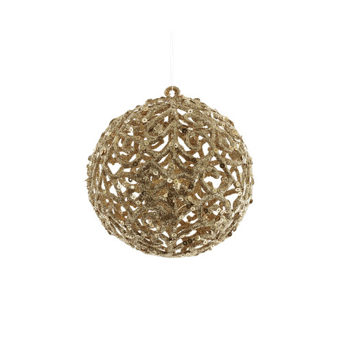 Gold Filigree Glitter Ball Hanging Decoration (13cm)