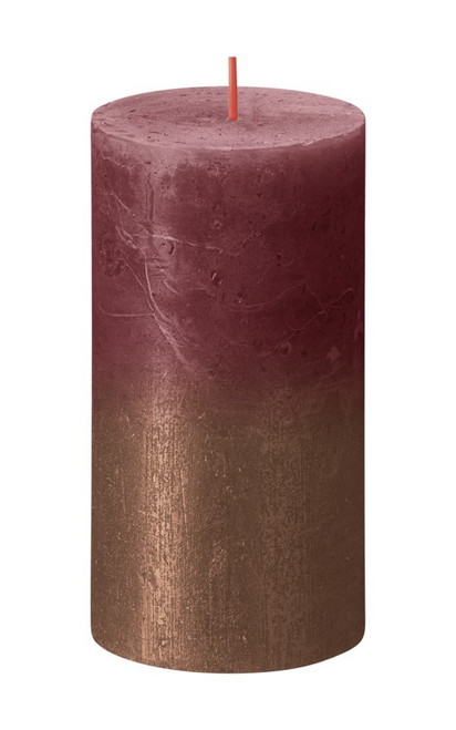 Velvet Red & Copper Rustic Pillar Candle 