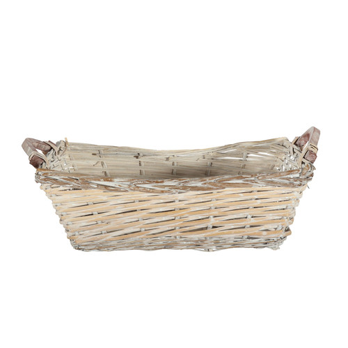 White Wash Rectangle Woven Basket with Handles (Large) White Wash Rectangle Woven Basket with Handles (Large)