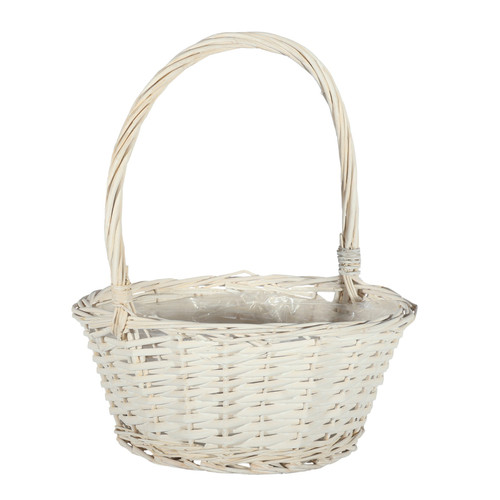 White Round Basket with Handle 30cm Dia  White Round Basket with Handle 30cm Dia