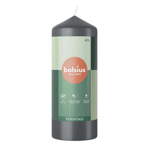 Bolsius Stormy Grey Essential Pillar Candle (150mm x 58mm)  Bolsius Stormy Grey Essential Pillar Candle (150mm x 58mm)