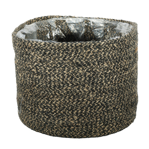 Natural & Black Jute Braided Rope Basket with Liner (25 x 20cm)