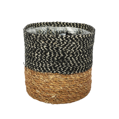 Natural & Black Seagrass Basket with Liner (14 x 14cm)