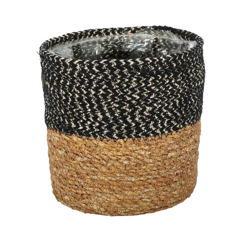 Natural & Black Seagrass Basket with Liner (16 x 16cm)