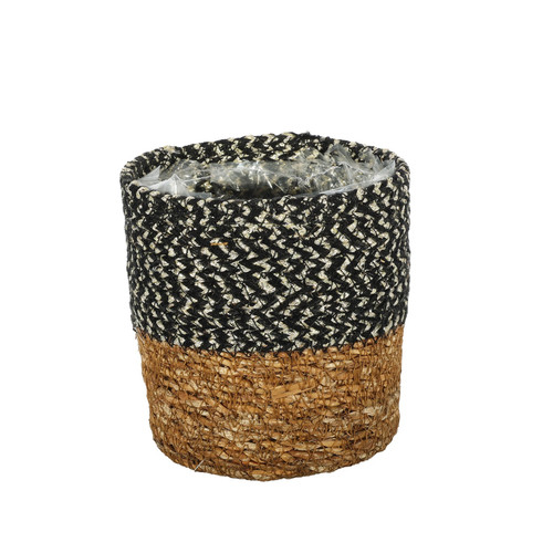 Natural & Black Seagrass Basket with Liner (12 x 12cm)