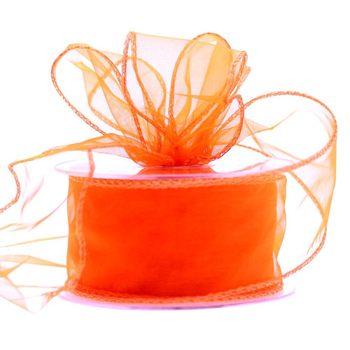 Orange Wired Organza Ribbon 50mm 