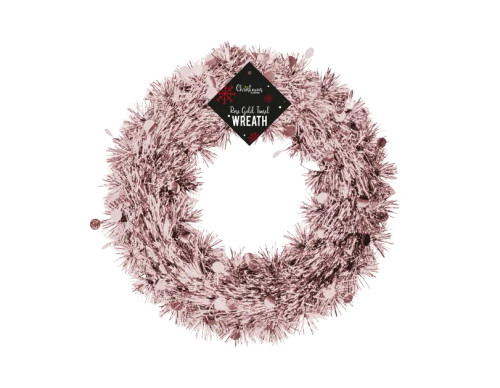 Rose Gold Tinsel Christmas Wreath (28cm)