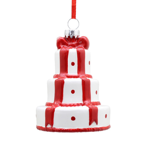Red & White Tiered Spotted Cake Ornament (8cm)