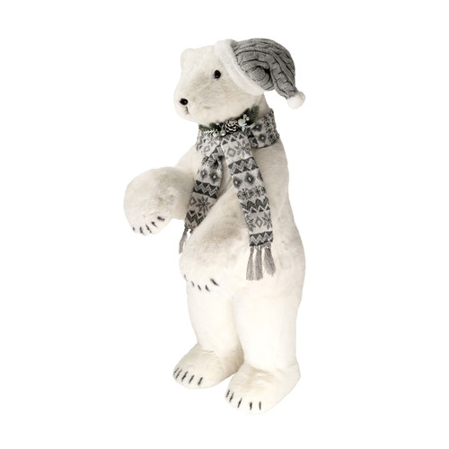 Standing Polar Bear, Grey Hat & Scarf (82cm)