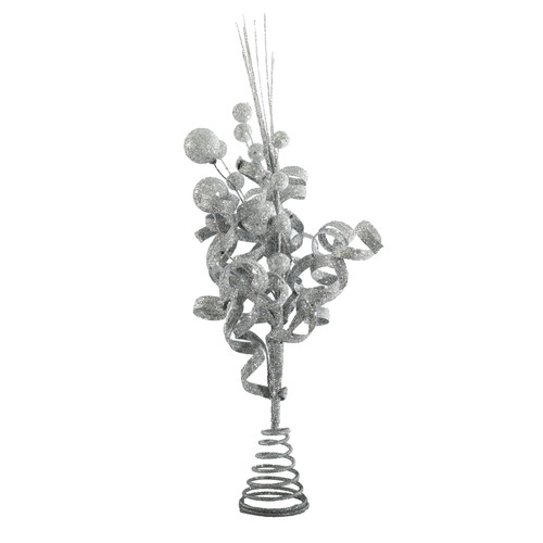 Silver Glitter Ribbon Explosion Tree Topper (40cm)