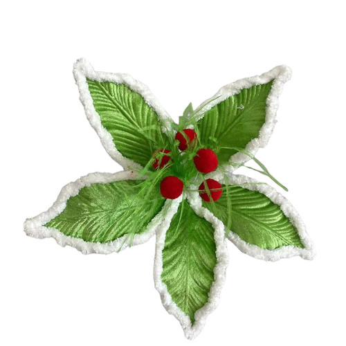 I Stole Christmas - Green, Red & White Poinsettia Pick (17cm)
