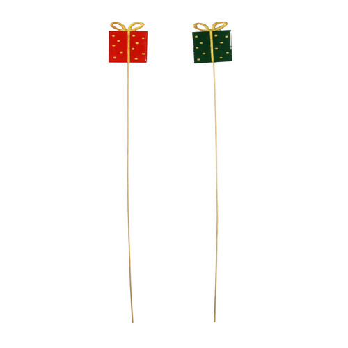 Red /Green Wooden Gift Box on 50cm Stick (Pack of 12)