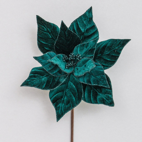 Emerald Green Velvet Poinsettia Pick (60cm)