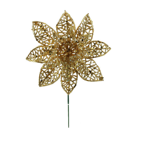 Gold Glitter Lacy Poinsettia Pick (18cm)