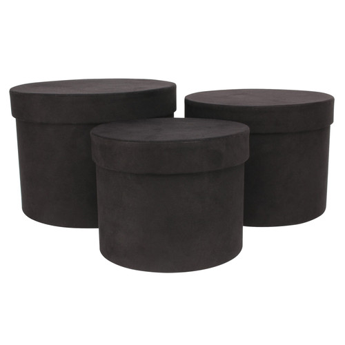 Set of 3 Black Suede Hat Boxes 