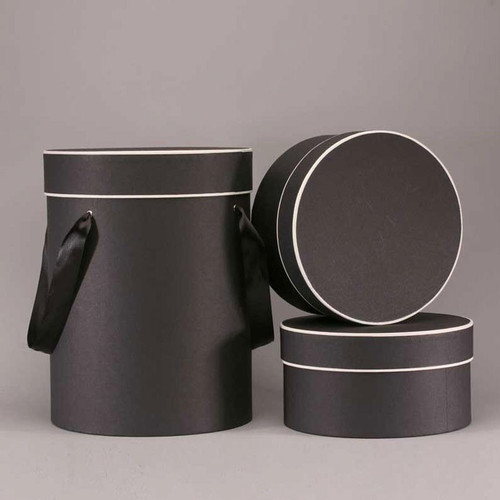 Black Round Hat Boxes Set of 3 (large 23cm x 30cm)