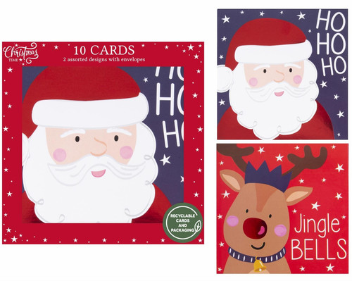  Santa & Rudolf Cards (Pack of 10)