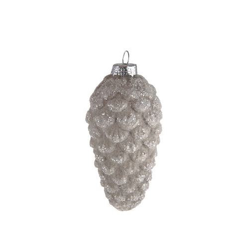 Silver Closed Pinecone Glass Hanging Decoration (9.5cm)