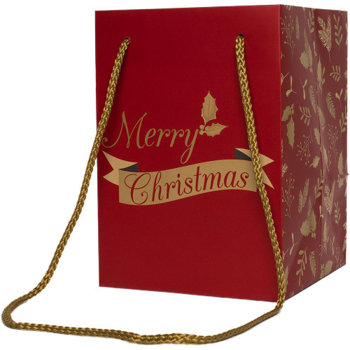Jolly Holly Merry Christmas Tall Hand Tie Gift Bag