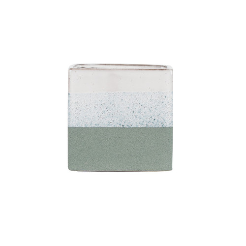Hortus Green & White Bordeaux Stoneware Cube (16cm H x 16.5cm W)