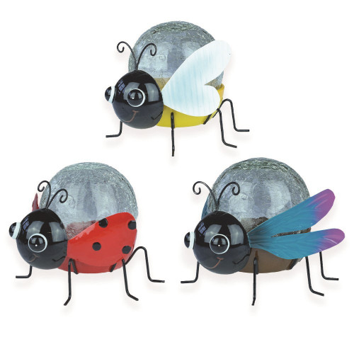 Garden Bugs with Crackled Glass Solar Light Ornaments (Assorted Designs)