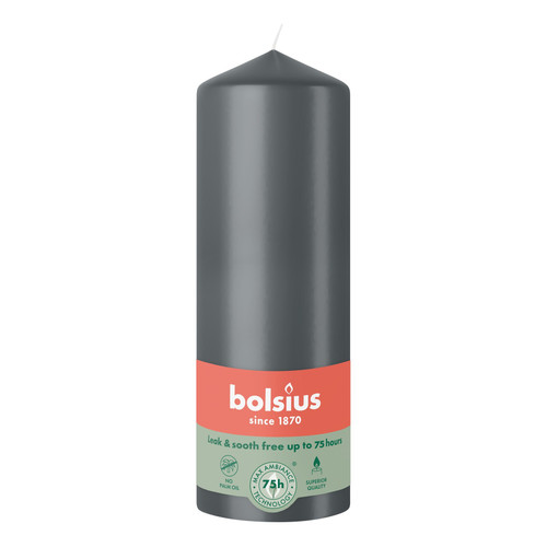 Bolsius Stormy Grey Essentials Pillar Candle (200mm)