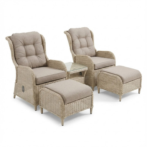 5 Piece Beige Recliner Outdoor Rattan Chair & Table Set