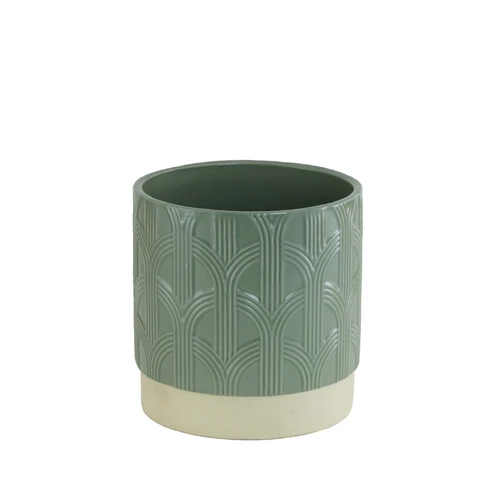 Sage Green Patterned Ceramic Pot (12cm)