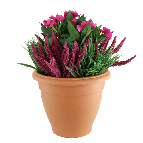 Pink Impatiens & Heather Patio Planter