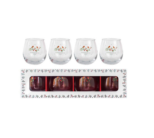 Set of 4 Christmas Robin Drinking Glasses
