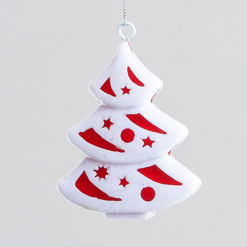 Red & White Glitter Tree Hanging Decoration (10cm)