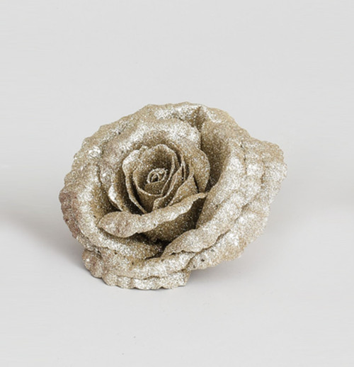 Champagne Glitter Rose with Clip (18cm)