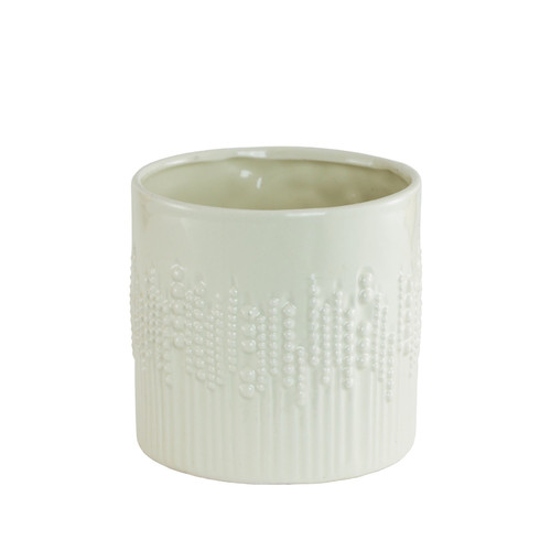 Cream Gloss Vertical Spots Pot (12cm)