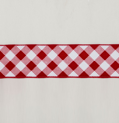 Red Diagonal Gingham Check Ribbon (63mm x 9.1m)