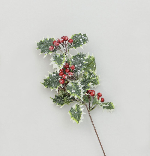Variegated Frosted Holly & Berry Foliage Pick (42cm)