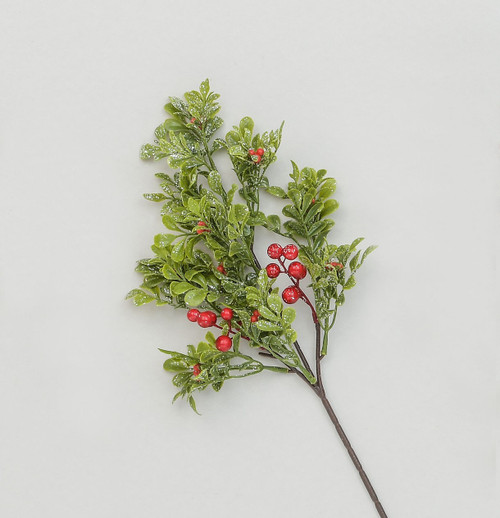 Green & Red Box Leaf & Berry Spray (40cm)
