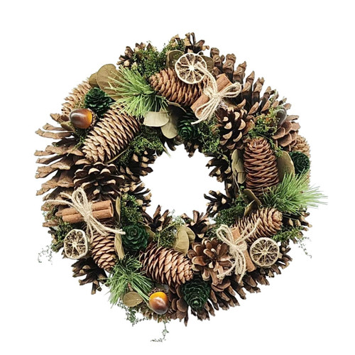 Natural Wreath with Pine Cones, Cinnamon & String (36cm)