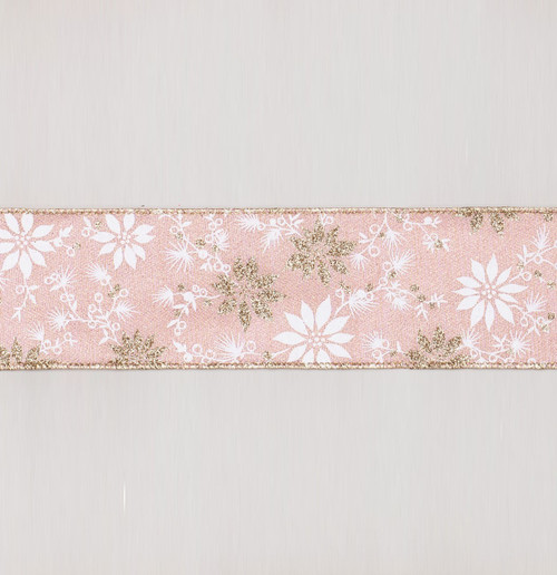 Rose Gold Floral & Snowflake Ribbon (63mm x 9.1m)