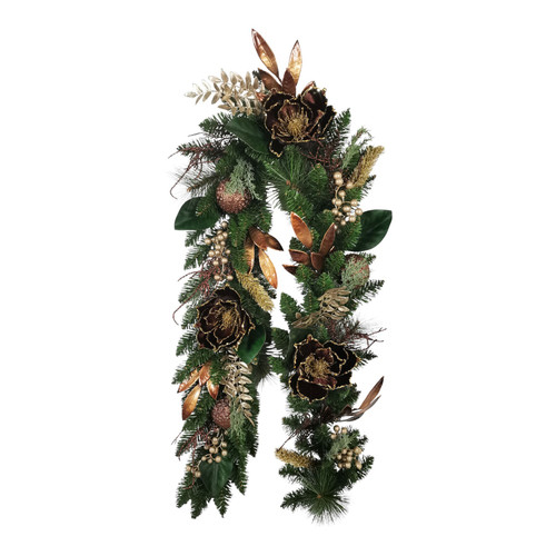 Brown Mixed Foliage, Bauble & Magnolia Garland (182cm)